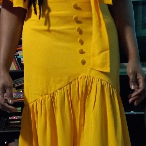 Cross Wrap Blouse & Split Hem Skirt 2 piece set -Yellow - Picture 7 of 8